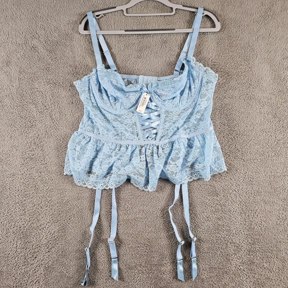 Adore Me Light Blue Floral Lace Bustier Peplum Garter Top 40C NEW